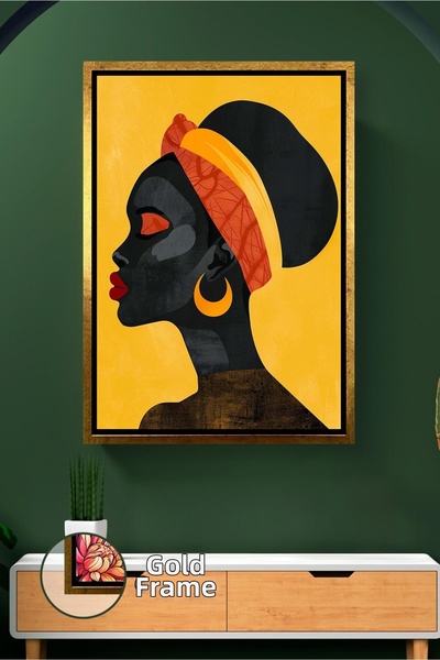 KOSS Dijital Portret de femeie africană, fundal galben, figură minimalistă a ...