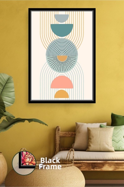 KOSS Dijital Decor de perete boho cu modele geometrice liniare, culoare paste...