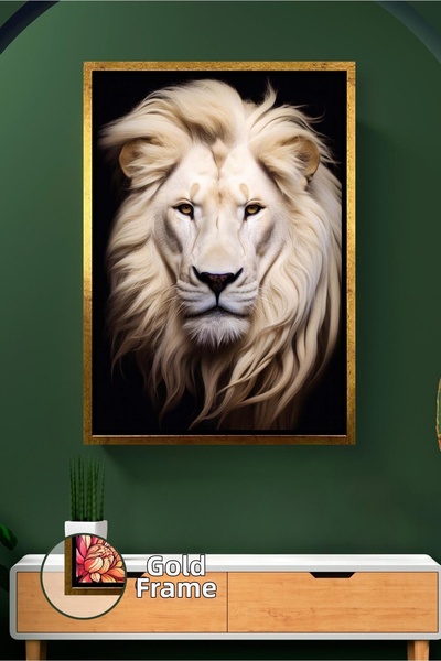 KOSS Dijital Pictură de perete cu leu alb, model animal minimalist, decorare ...