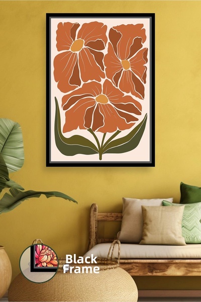 KOSS Dijital Πορτοκαλί λουλουδάτο μοτίβο σε στυλ Bohemian Boho με πράσινα φύλ...