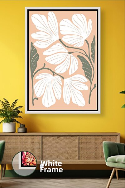 KOSS Dijital Pictură de perete cu flori albe pe fundal de piersici, în stil b...