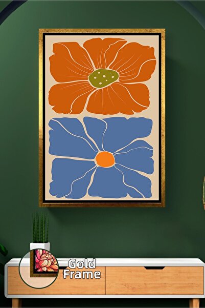 KOSS Dijital Decor de perete boho cu model de flori portocalii și albastre, p...