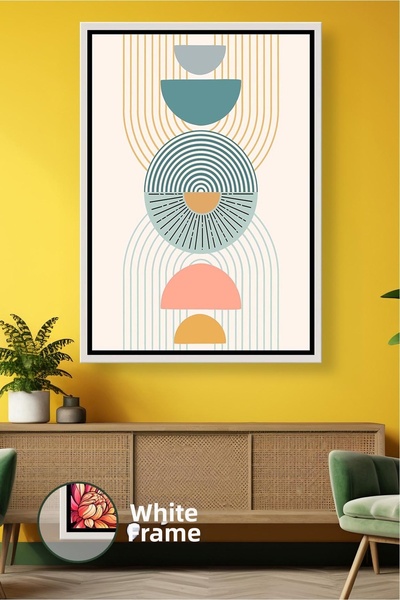 KOSS Dijital Decor de perete boho cu modele geometrice liniare, culoare paste...