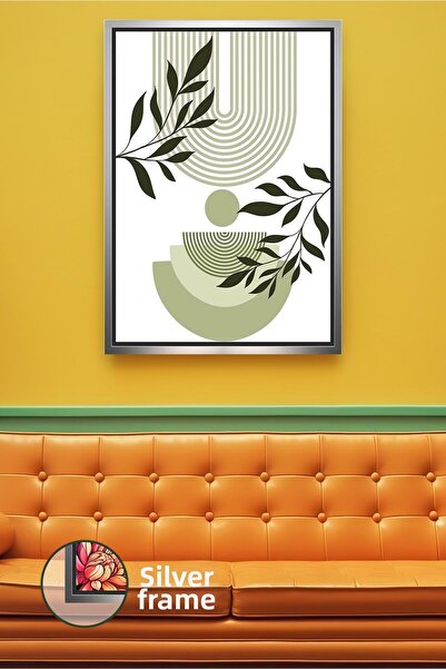 KOSS Dijital Decor de perete geometric cu detalii de frunze în tonuri verzi, ...