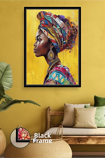 KOSS Dijital Portret lateral de femeie africană cu eșarfă cu model, cultura a...