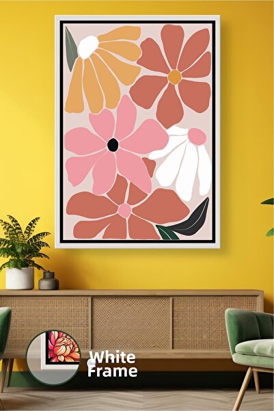 KOSS Dijital Pictură de perete cu model de flori în tonuri de roz pudrat și p...