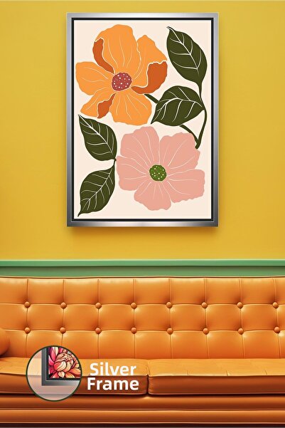 KOSS Dijital Pictură de perete cu flori portocalii și pudră, detaliu frunze, ...