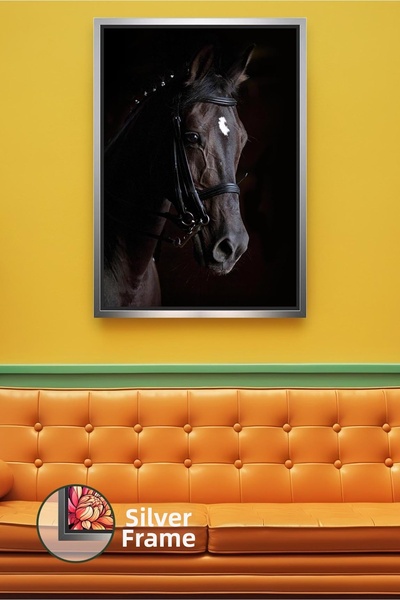 KOSS Dijital Portret de cal negru nobil pe fundal negru Decor de perete moder...