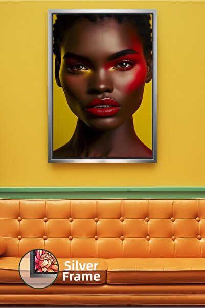 KOSS Dijital Portret de femeie cu fundal galben Accesoriu de perete de lux pe...