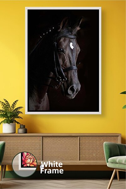 KOSS Dijital Portret de cal negru nobil pe fundal negru Decor de perete moder...