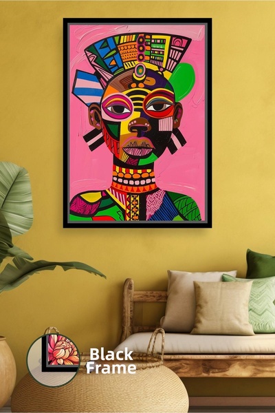 KOSS Dijital Mască africană colorată, figură de față, model geometric, fundal...