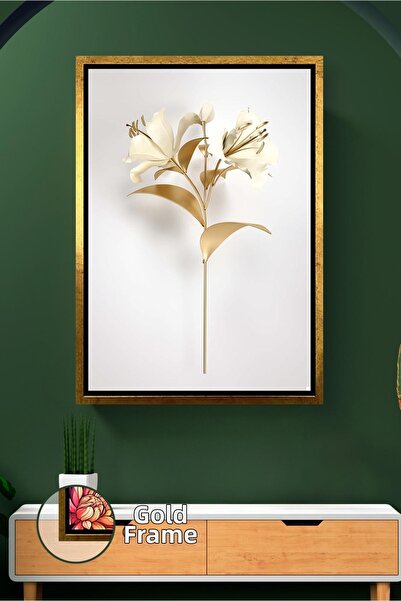 KOSS Dijital Fundal alb, model de flori aurii, decor modern pentru sufragerie...