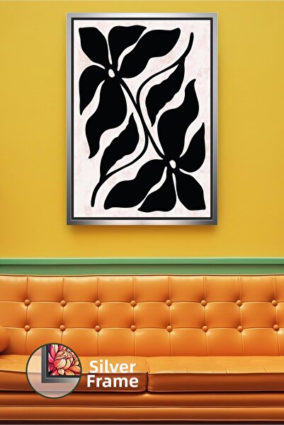 KOSS Dijital Tablou boem minimalist cu model de flori alb-negru, stil modern ...