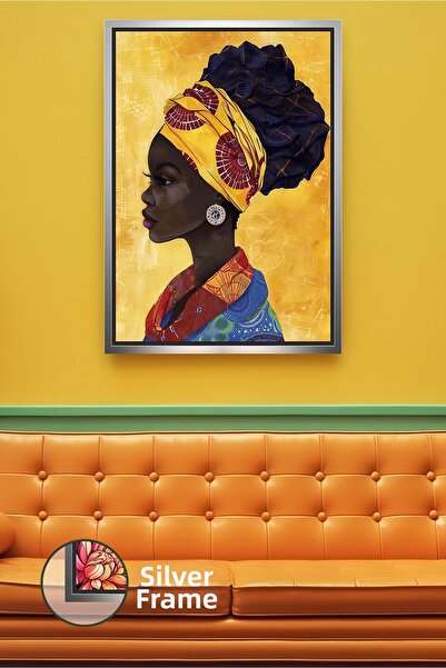 KOSS Dijital Portret lateral de femeie afro inspirat de Africa, decor etnic p...