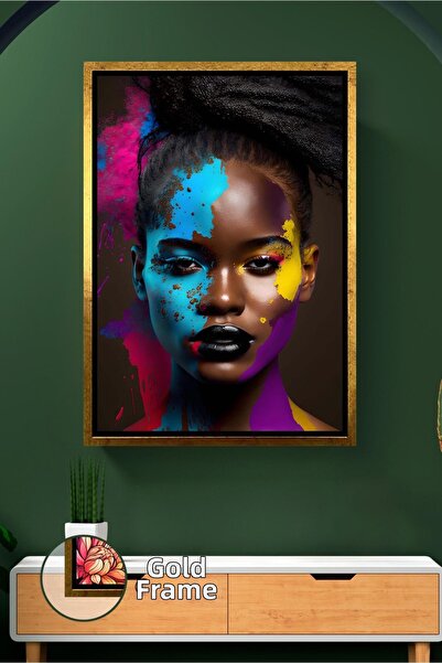 KOSS Dijital Portret de femeie africană, pictură colorată pe față, decor arti...