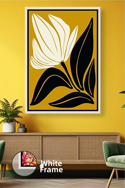 KOSS Dijital Decor modern de perete cu model de flori pe fundal galben, desig...