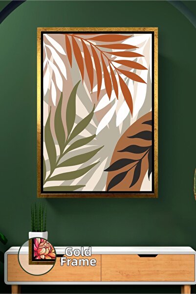 KOSS Dijital Pictură pe pânză în stil boho cu model de frunze, în tonuri natu...