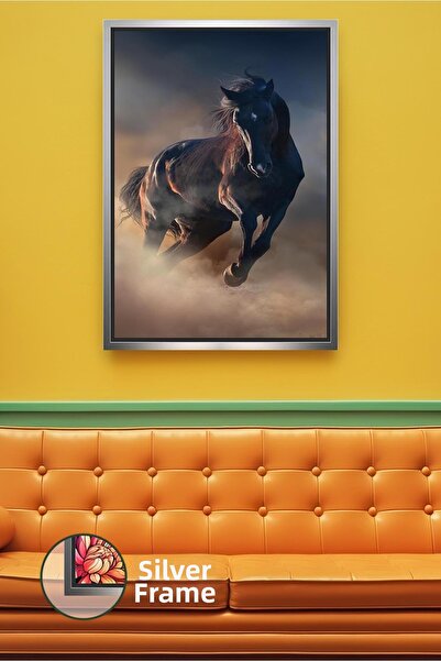KOSS Dijital Pictură pe pânză cu cal negru care alergă, cu tema putere și vit...
