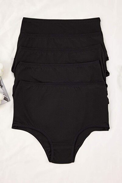 Trendyol Collection Schwarze 5er-Packung klassische Strickhöschen aus Baumwolle mit hoher Taille THMSS25KU00030