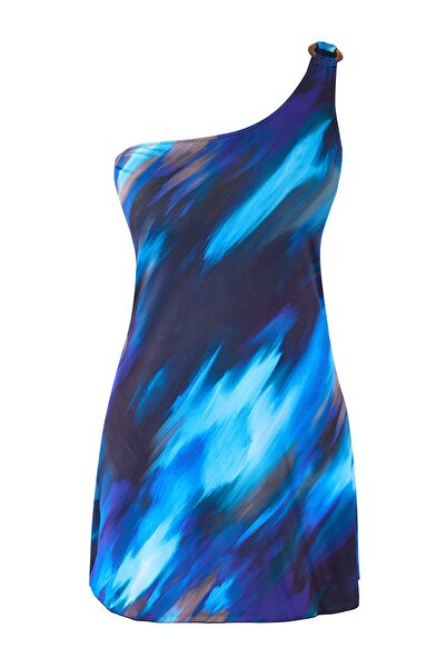 Trendyol Collection Μπλε-πολύχρωμο ριγέ μαγιό με έναν ώμο χωρίς μανίκια για καταδύσεις/σκουμπάρισμα