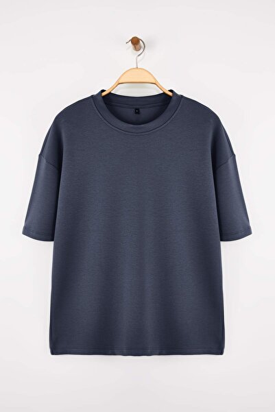 Trendyol Collection Indigo Oversized /Wide Cut Soft Textured Basic T-Shirt Tmnss26Ts00003