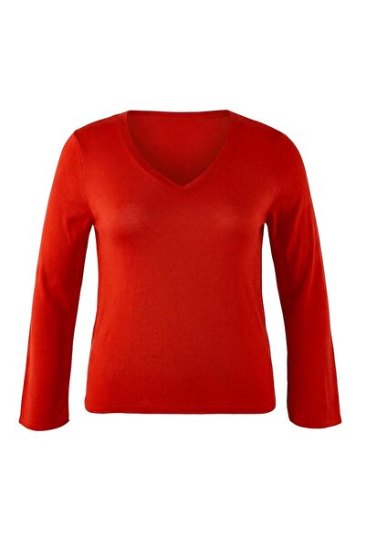 Trendyol Curve Red V-Neck Basic Thin Knitwear Sweater Tbbaw26An00079