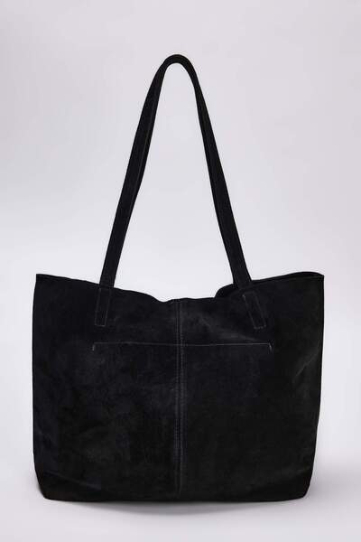 TRENDYOL SHOES Schwarze Premium-Umhängetasche aus echtem Leder und Wildleder TAKAW26OC00041