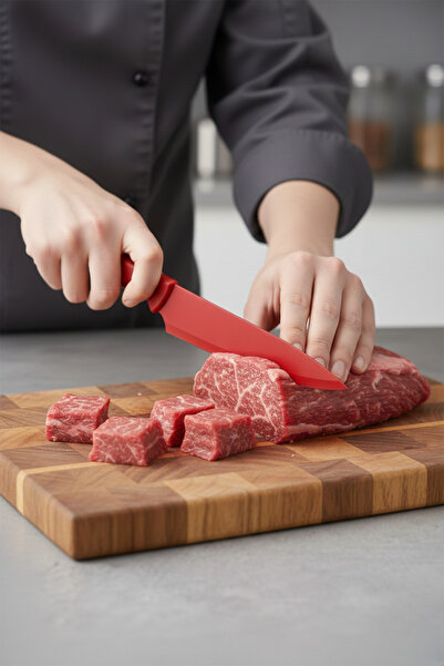 Tomurcukhome Kino Şef Bıçağı Kırmızı Renk (32,5 Cm)