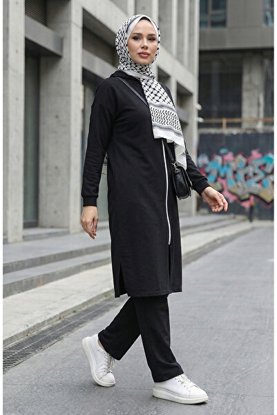 sefamerve طقم بدلة رياضية بسحاب أسود - 3044-06