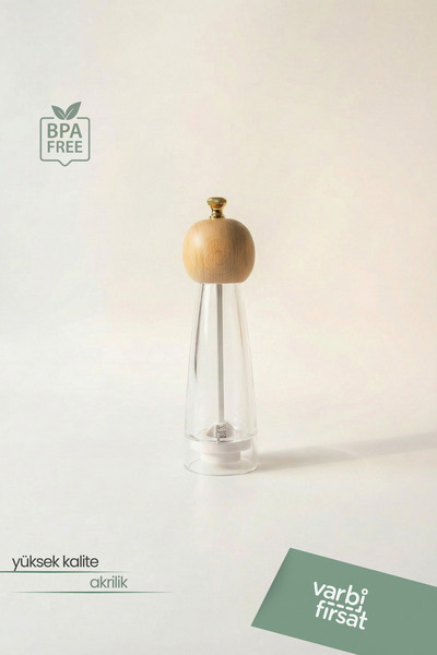 Varbifırsat Transparent Acrylic Salt and Pepper Shaker Spice Grinder Mill with Wooden Head - 20 cm