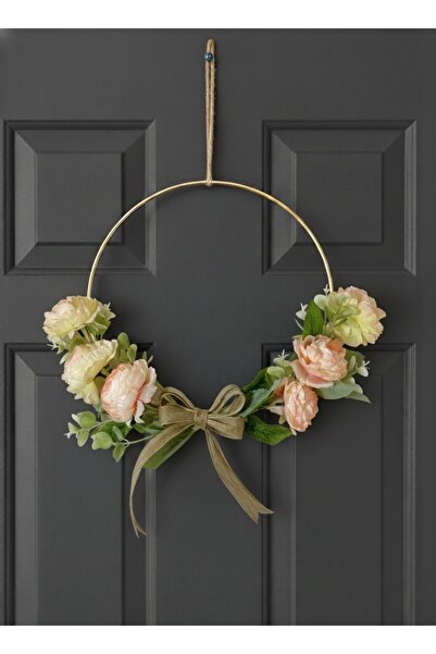 MACROMEKİDS 30 cm Pembe Güllü Gold Kasnak Kapı Süsü – Yeni Ev Hediyesi, Dekor...