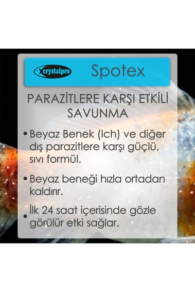 Crystalpro Spotex 125ml - Akvaryum Balıkları İçin Hızlı Beyaz Benek Tedavisi - Tüm Dış Parazitlere Karşı Etkili Su Düzenleyici