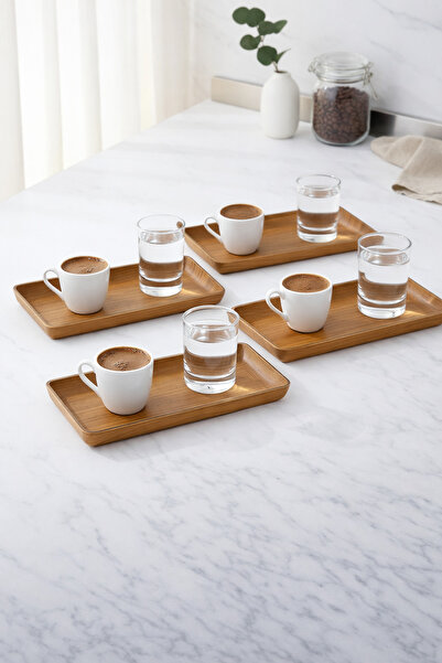 CASTEROLİ Akasya Görünümlü 4'lü Small Kahve , Çay Ve Çok Amaçlı Sunum Tepsisi...