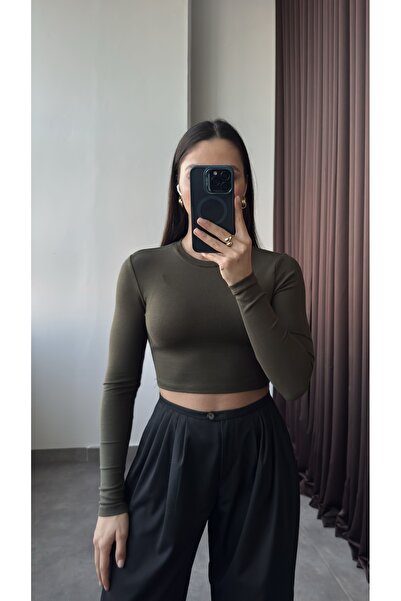 YOUR NAME Γυναικεία μπλούζα με λαιμόκοψη σε σκούρο χακί