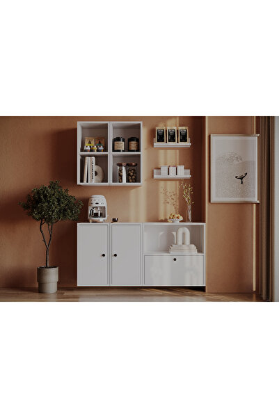 Nettrends Geniş Bölmeli Duvar Ünitesi, Şık ve Çok Amaçlı Kahve Köşesi Dolabı KBR-KHVK-1012