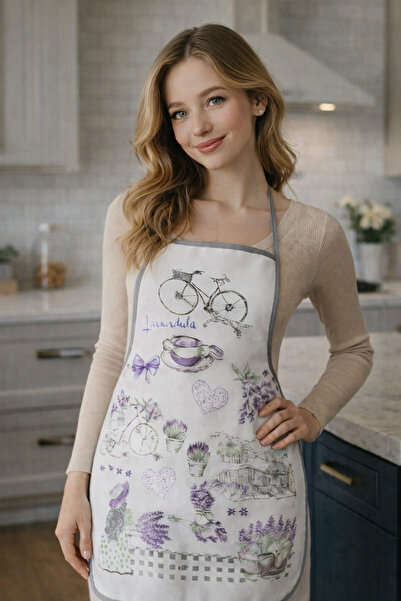 Rona Home مريلة مطبخ بنقشة اللافندر والقهوة - أنيقة، قابلة للغسل، قماش متين، تصميم عصري،