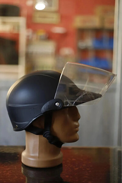 VİMAR Jokey Kask Siyah Kask (YARİM KASK ULTRA DAYANIKLI CAMLI YERLİ ÜRETİM) L