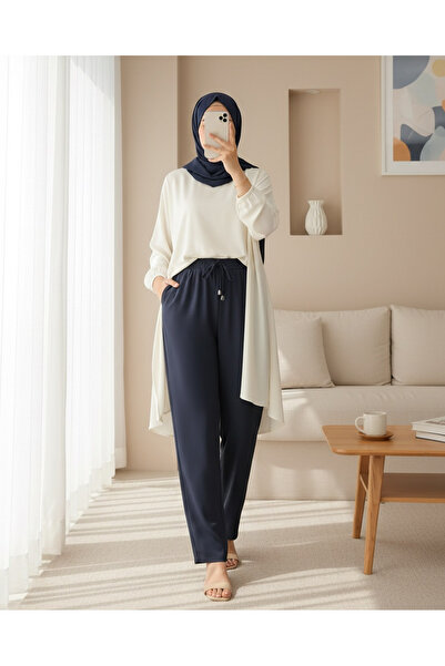 HİJABAYA Double Pocket Trousers with Elastic Waist and Lace Detail