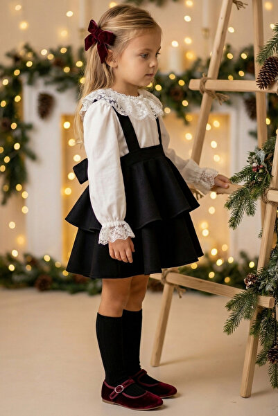 Parla Kids Момиче Черна Хелън Рокля Жилетка Дантелена Блуза 23 април 29 октомври Показване на облекло с дълъг ръкав