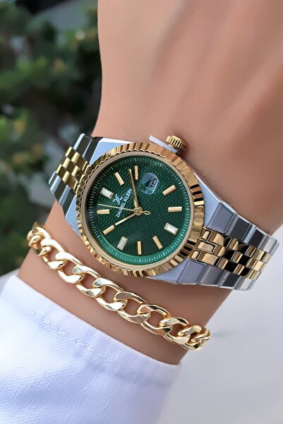 Daniel Klein ساعة يد نسائية أصلية مع سوار ذهبي اللون أخضر مع هدية