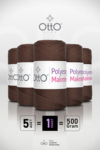 Otto خيط مكرامية من البوليستر - بني - عبوة من 5 قطع - 2 مم/100 جرام/100 متر -...