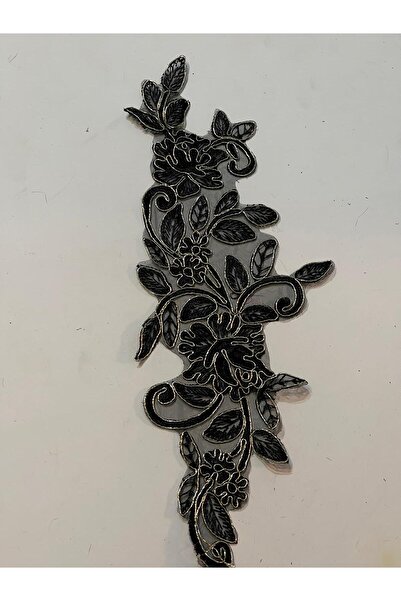 Gönülden Tasarım 39x15 cm Aplicație din guipură neagră brodată cu sclipici ga...