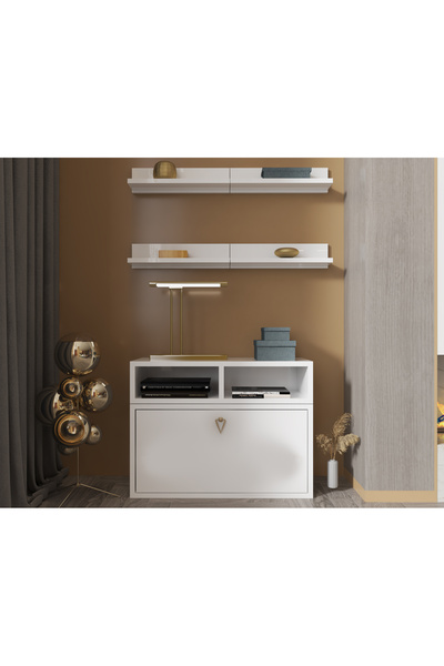 Nettrends Modern Düşer Kapaklı Çok Amaçlı Dolap ve Duvar Rafı Kombinasyonu NR...