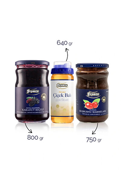Seğmen Karadut Reçeli, Süzme Çiçek Balı Ve Kuşburnu Marmelatı (3'LÜ)