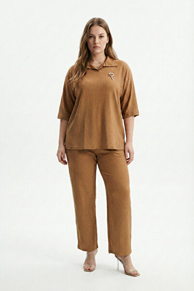 Mivoon Set de pantaloni largi cu guler cămașă casual cu accesorii pentru broșă