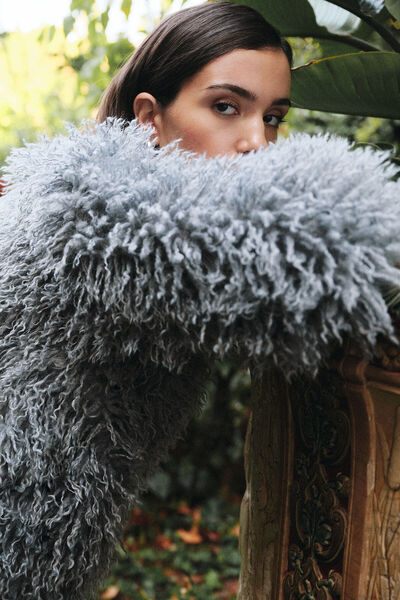 Pilea Mavi Suni Kürk Kısa Ceket