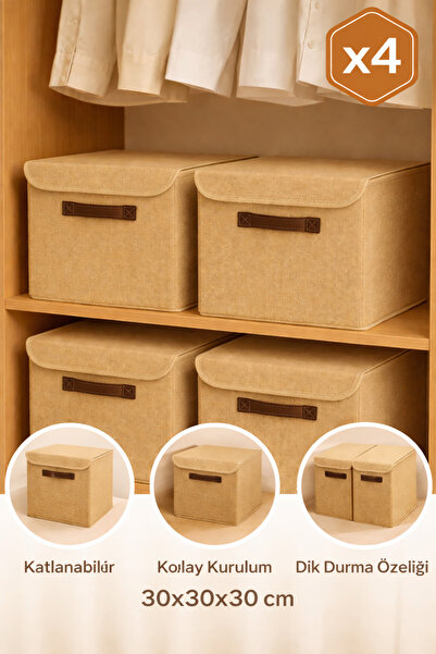 aydev home collection 4'lü Doğal Jüt Kapaklı Dolap Içi Çamaşır Oyuncak Düzenl...