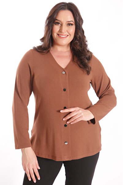 Metpoint سترة كارديجان كبيرة الحجم من Trend42plus بإغلاق سريع باللون البني