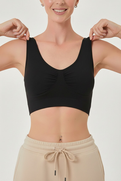 MİSTİRİK Rosella Model Sıkılaştırıcı Kalın Askılı Pedsiz Büstiyer Siyah Renk06