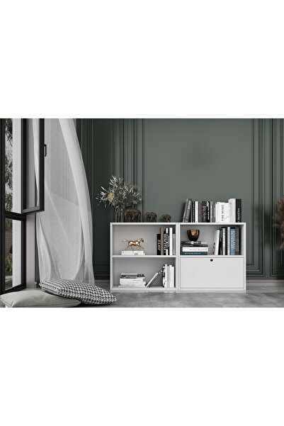 Nettrends Düser Kapakli Rafli Kitaplik 130 Cm Beyaz Ktp-1251-Ç